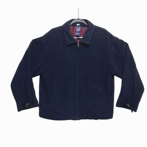 GAP Bomber Jacket Mens Large Navy Blue Wool Blend Collared Vintage